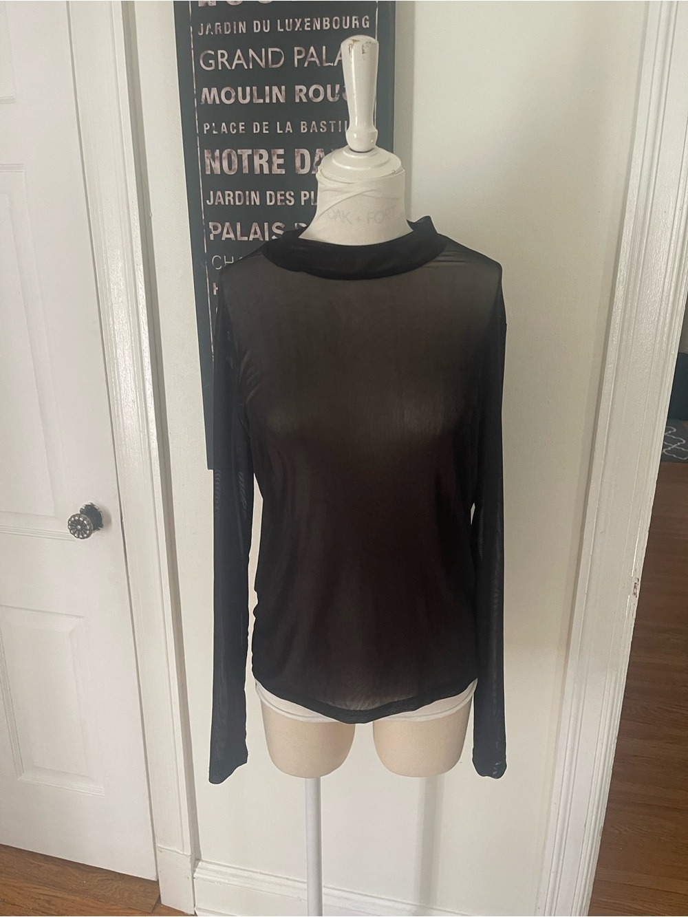 OAK+FORT Sheer Long-Sleeve Top - Black